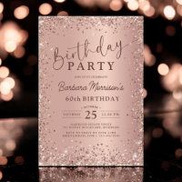 Elegant Metallic Rose Gold Glitter 60th Birthday 