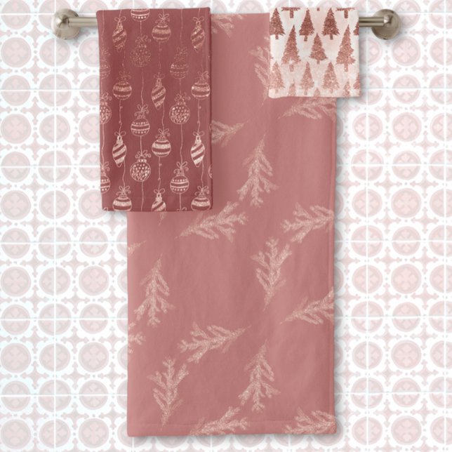 Elegant Metallic Rose Gold Glitter Pink Christmas Bath Towel Set (Creator Uploaded)