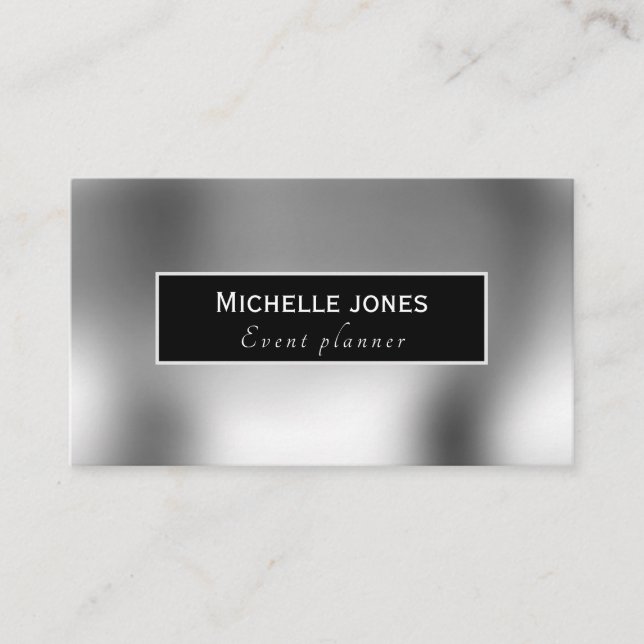 Elegant metallic silver minimal design business card (Front)