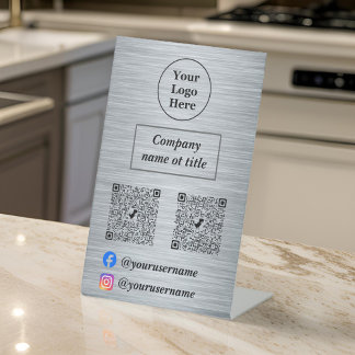 Elegant metallic silver pedestal sign