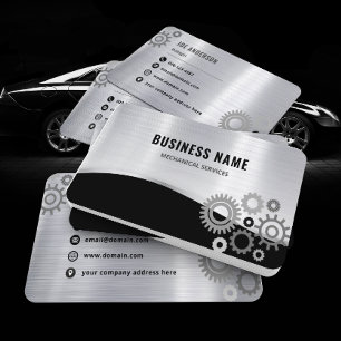 Elegant Metallic Silver Professional Mechanic Business Card