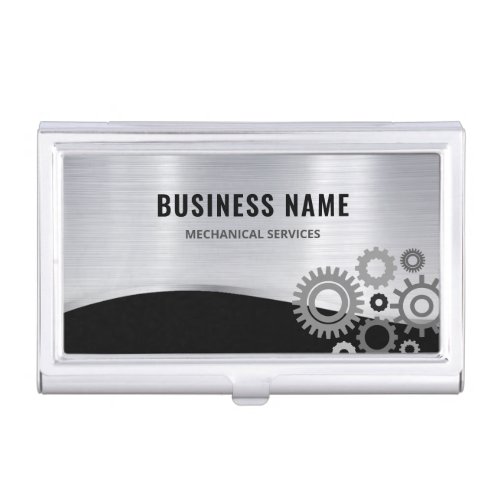 Elegant Metallic Silver Professional Mechanic Business Card Case