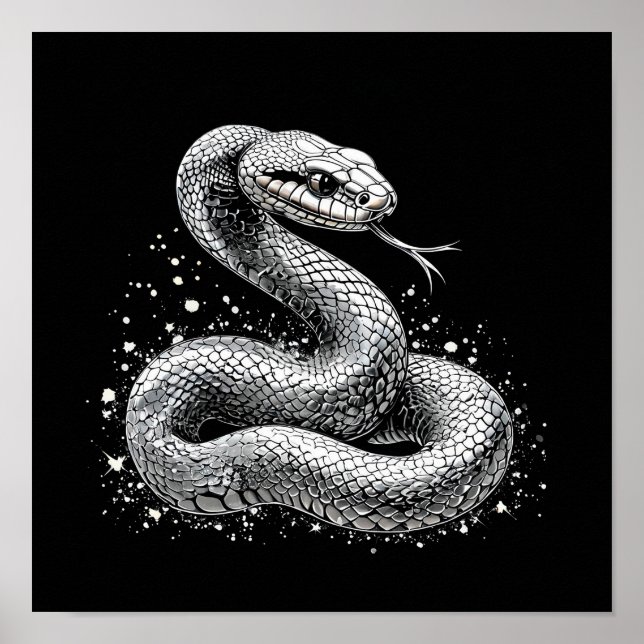 Elegant Metallic Snake Dark Aesthetic Fantasy Poster (Front)
