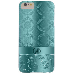 Elegant Metallic Teal-Green Damasks &amp; Lace Barely There iPhone 6 Plus Case