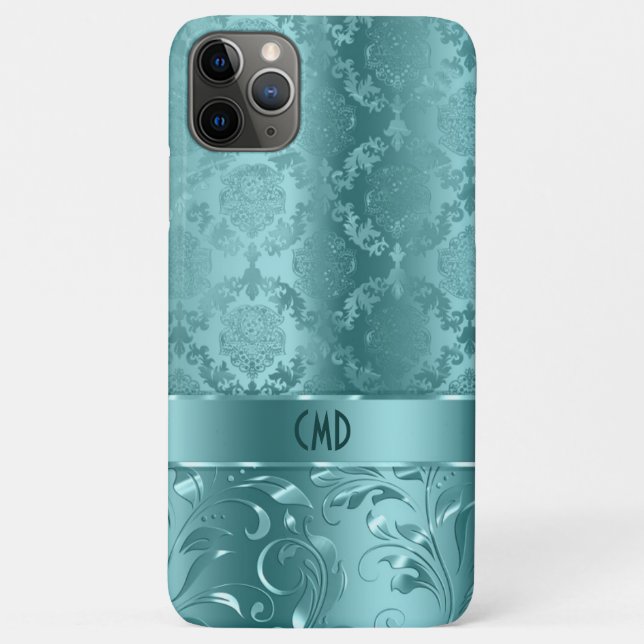 Elegant Metallic Teal-Green Damasks & Lace Case-Mate iPhone Case (Back)
