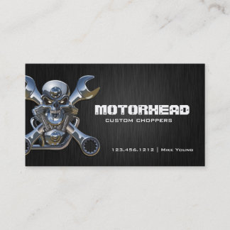 Elegant Metalwork Skull and Wrench Business Card