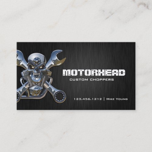 Elegant Metalwork Skull and Wrench Business Cards