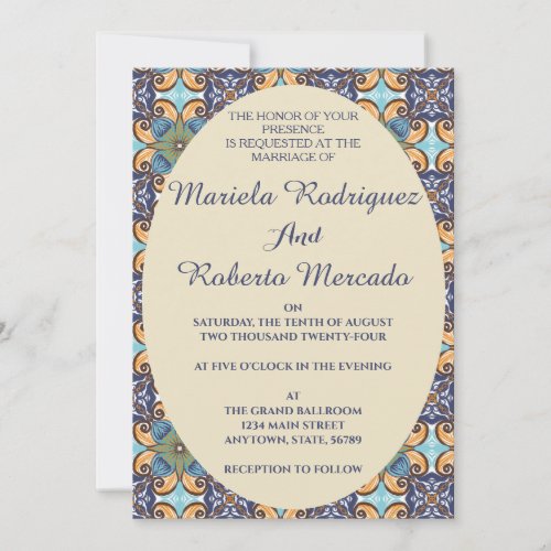 Elegant Mexican Floral Talavera Oval Wedding  Invitation