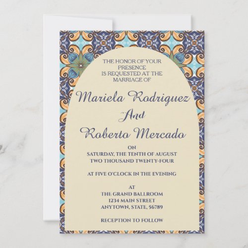 Elegant Mexican Floral Talavera Tile Wedding  Invitation