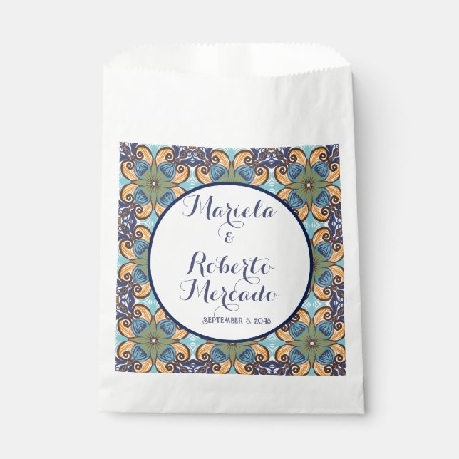 Elegant Mexican Floral Talavera Wedding  Favor Bag (Front)