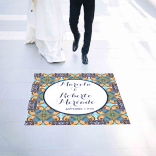 Elegant Mexican Floral Talavera Wedding Floor Decals