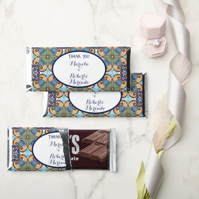 Elegant Mexican Floral Talavera Wedding  Hershey Bar Favors (Front)