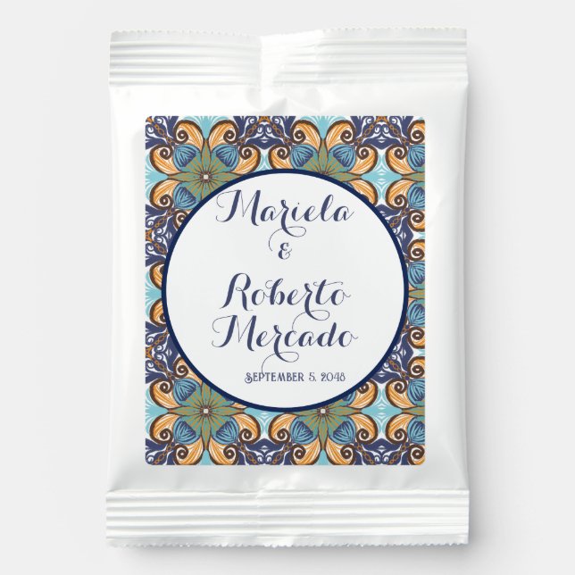Elegant Mexican Floral Talavera Wedding  Hot Chocolate Drink Mix (Front)