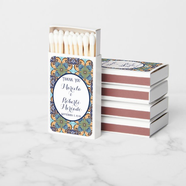 Elegant Mexican Floral Talavera Wedding  Matchboxes (Stacked)