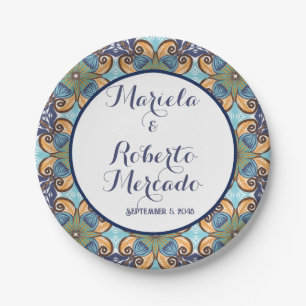 Elegant Mexican Floral Talavera Wedding  Paper Plates