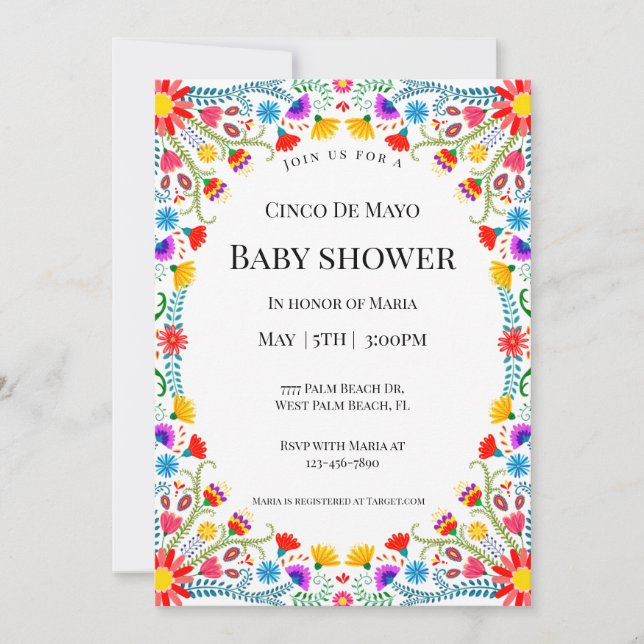 Elegant Mexican Florals Cinco De Mayo Baby shower Invitation (Front)