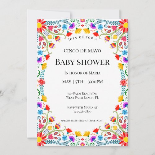 Elegant Mexican Florals Cinco De Mayo Baby shower Invitation