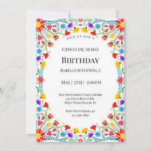 Elegant Mexican Florals Cinco De Mayo Birthday Invitation