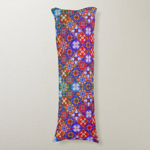 Elegant Mexican talavera red blue purple tiles Body Pillow