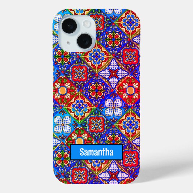 Elegant Mexican talavera red blue purple tiles Case-Mate iPhone Case (Back)