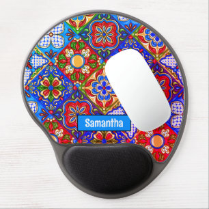 Elegant Mexican talavera red blue purple tiles Gel Mouse Pad