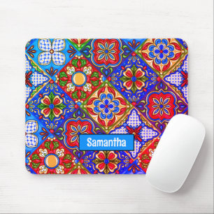Elegant Mexican talavera red blue purple tiles Mouse Pad