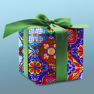 Elegant Mexican talavera red blue purple tiles Wrapping Paper
