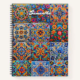 Elegant Mexican talavera red yellow tiles monogram Notebook