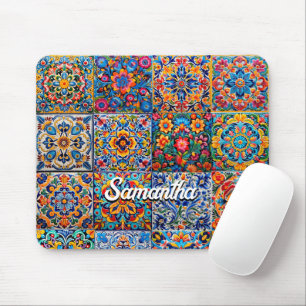 Elegant Mexican talavera red yellow tiles Mouse Pad