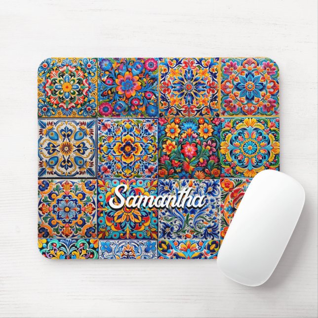 Elegant Mexican talavera red yellow tiles Mouse Pad (With Mouse)