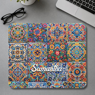 Elegant Mexican talavera red yellow tiles Mouse Pad