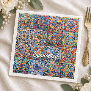 Elegant Mexican talavera red yellow tiles Napkins