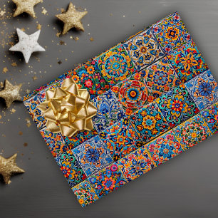 Elegant Mexican talavera red yellow tiles Wrapping Paper