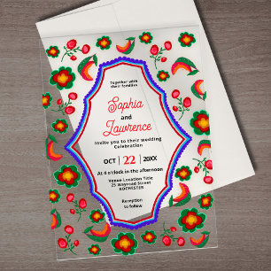  Elegant Mexican vibrant colorful wedding Acrylic Invitations