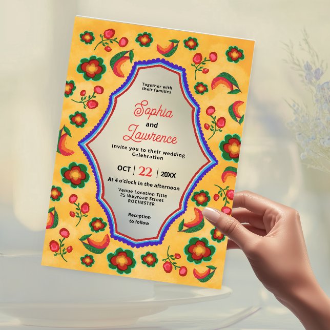  Elegant Mexican vibrant yellow blue wedding Acrylic Invitations (Creator Uploaded)