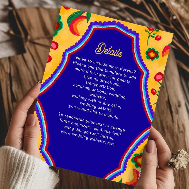  Elegant Mexican vibrant yellow blue wedding Enclosure Card (Creator Uploaded)