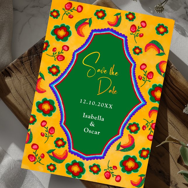  Elegant Mexican vibrant yellow blue wedding Save The Date (Creator Uploaded)