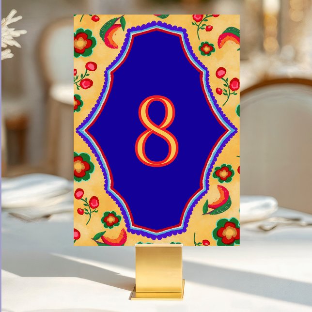  Elegant Mexican vibrant yellow blue wedding Table Number (Creator Uploaded)