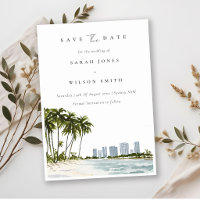 Elegant Miami Florida Palm Trees Beach Watercolor