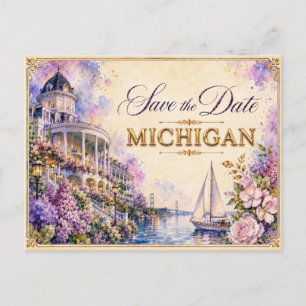Elegant Michigan Save the Date Wedding Invitation Postcard