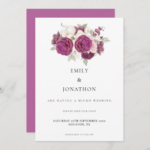 Elegant Micro Wedding Burgundy Florals Rose Pink Save The Date