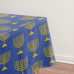 Elegant Mid Blue   Chanukah Hanukkiyah   MENORAH Tablecloth