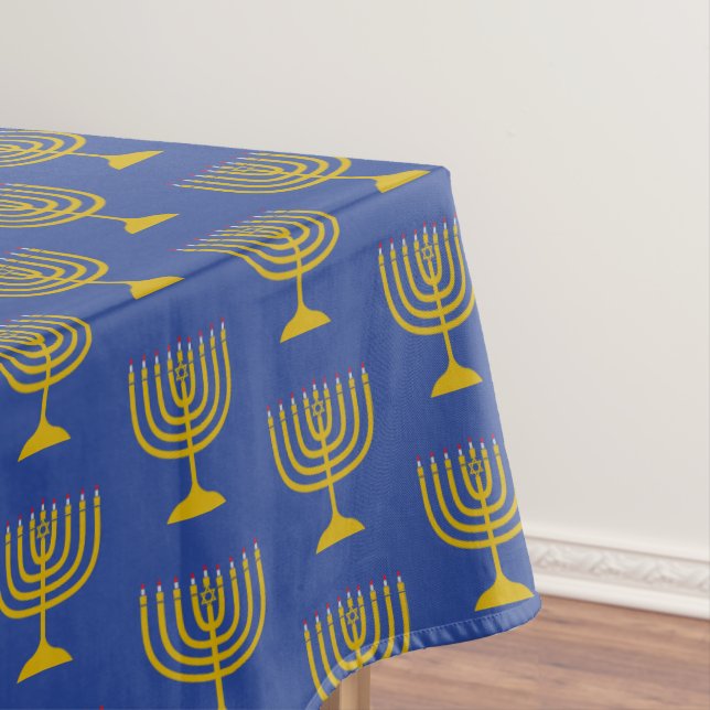 Elegant Mid Blue | Chanukah Hanukkiyah | MENORAH Tablecloth (In Situ)