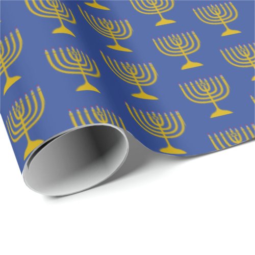 Elegant Mid Blue  Hanukkah  MENORAH Wrapping Paper