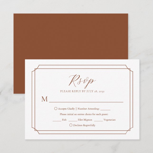 Elegant Mid Century 70s Terracotta Wedding  RSVP Card (Front/Back)