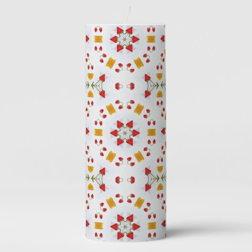 Elegant Mid Century Floral Art Pillar Candle