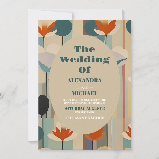 Elegant Mid Century Floral Wedding Invitation (Front)