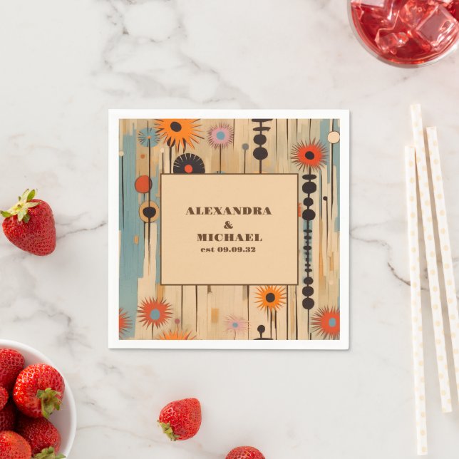 Elegant Mid Century Floral Wedding Napkins (Insitu)