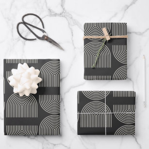 Elegant Mid Century Mod Arch Lines Black and White Wrapping Paper Sheets