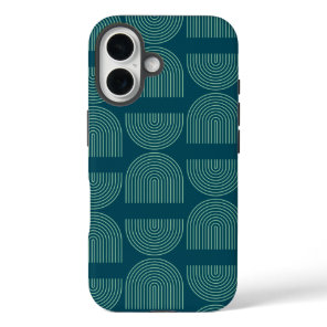Elegant Mid Century Mod Arch Lines in Teal Blue   iPhone 16 Case